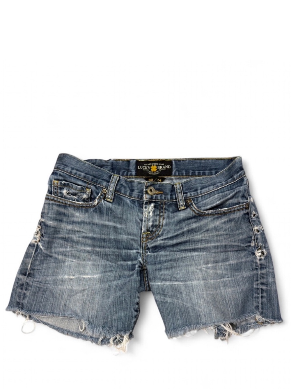 Y2K Lucky Brand Frayed Hem Distressed Denim Shorts Size Women’s 00 (Waist 24 in)
